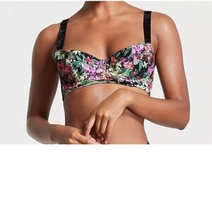 VICTORIAS SECRET SHINE STRAP WICKED PUSH-UP BIKINI SWIM TOP BLING LOGO N…